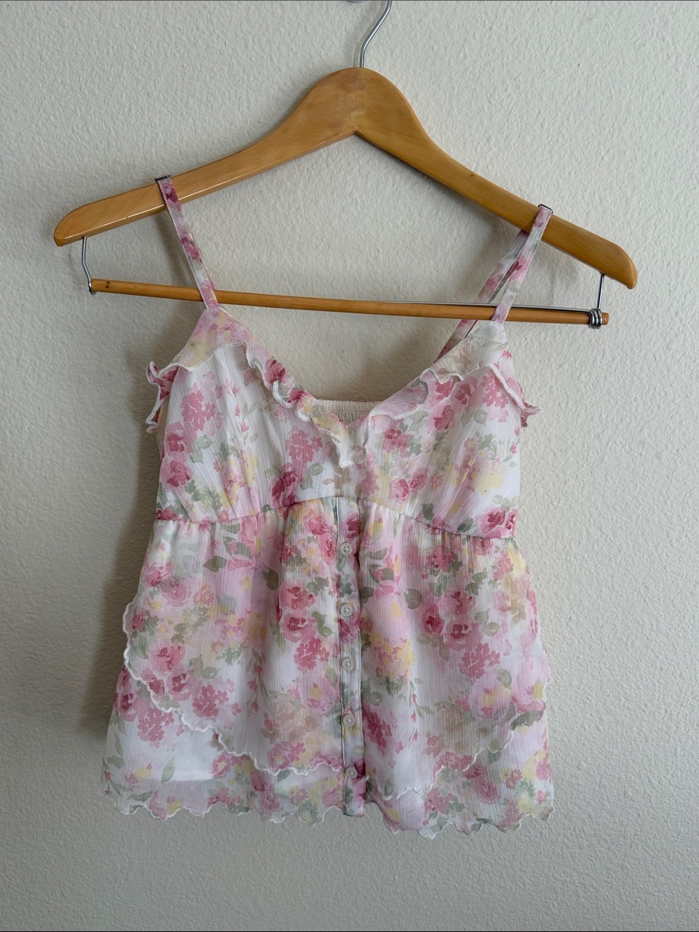 Girls Pink Floral Ruffle-Trim Camisole Dress